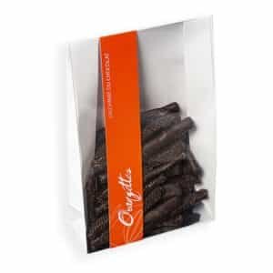Orangettes chocolat L’alchimie du chocolat – écorces d’orange confites enrobées de chocolat noir belge