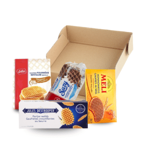 Box de gaufres belges Waffles Lovers avec gaufres Lotus, Meli et Jules Destrooper